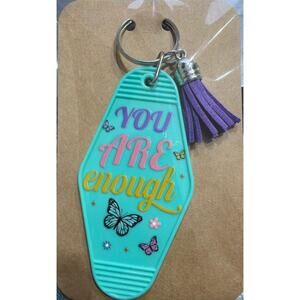 You Are Enough Blue & Purple Vintage Hotel Motel Keychain Key Chain Handmade